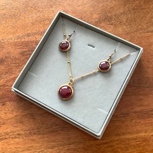 Signed Baroni plated sterling set raw ruby necklace and earrings